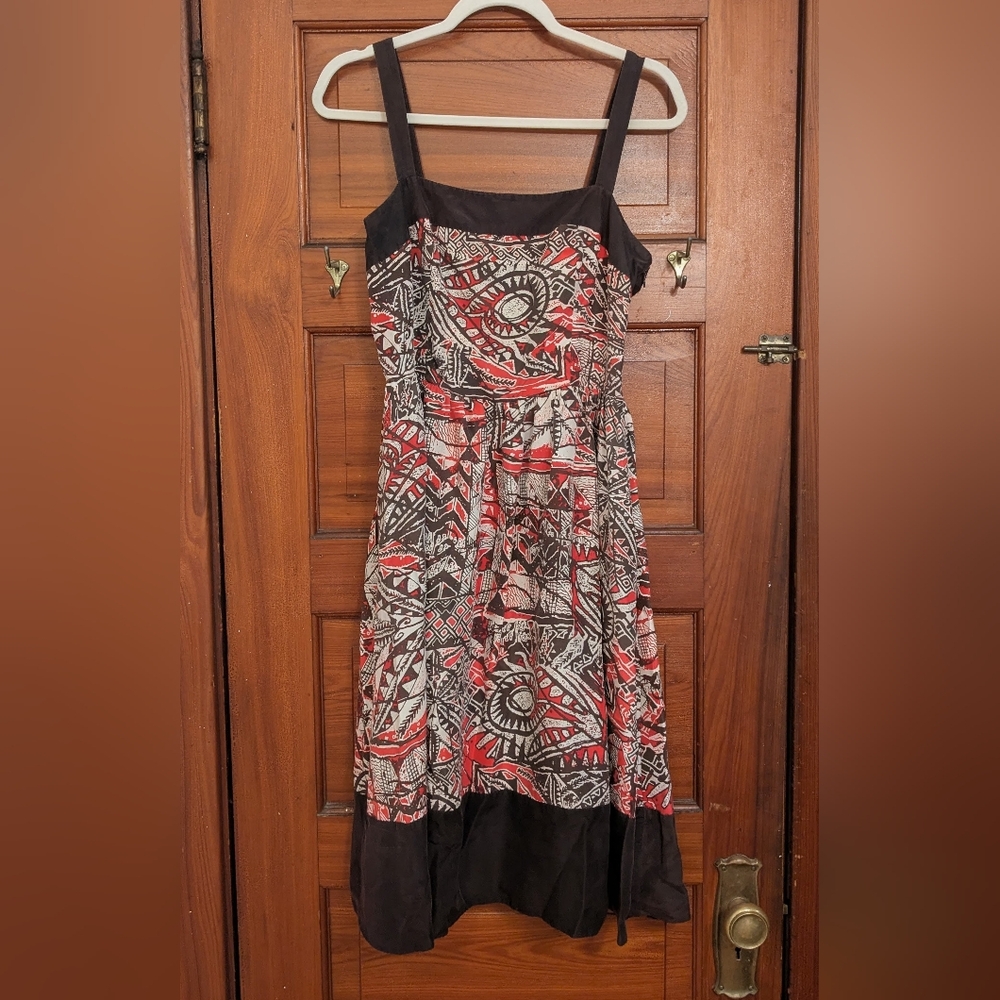 Oscar de la Renta Abstract Print Midi Dress